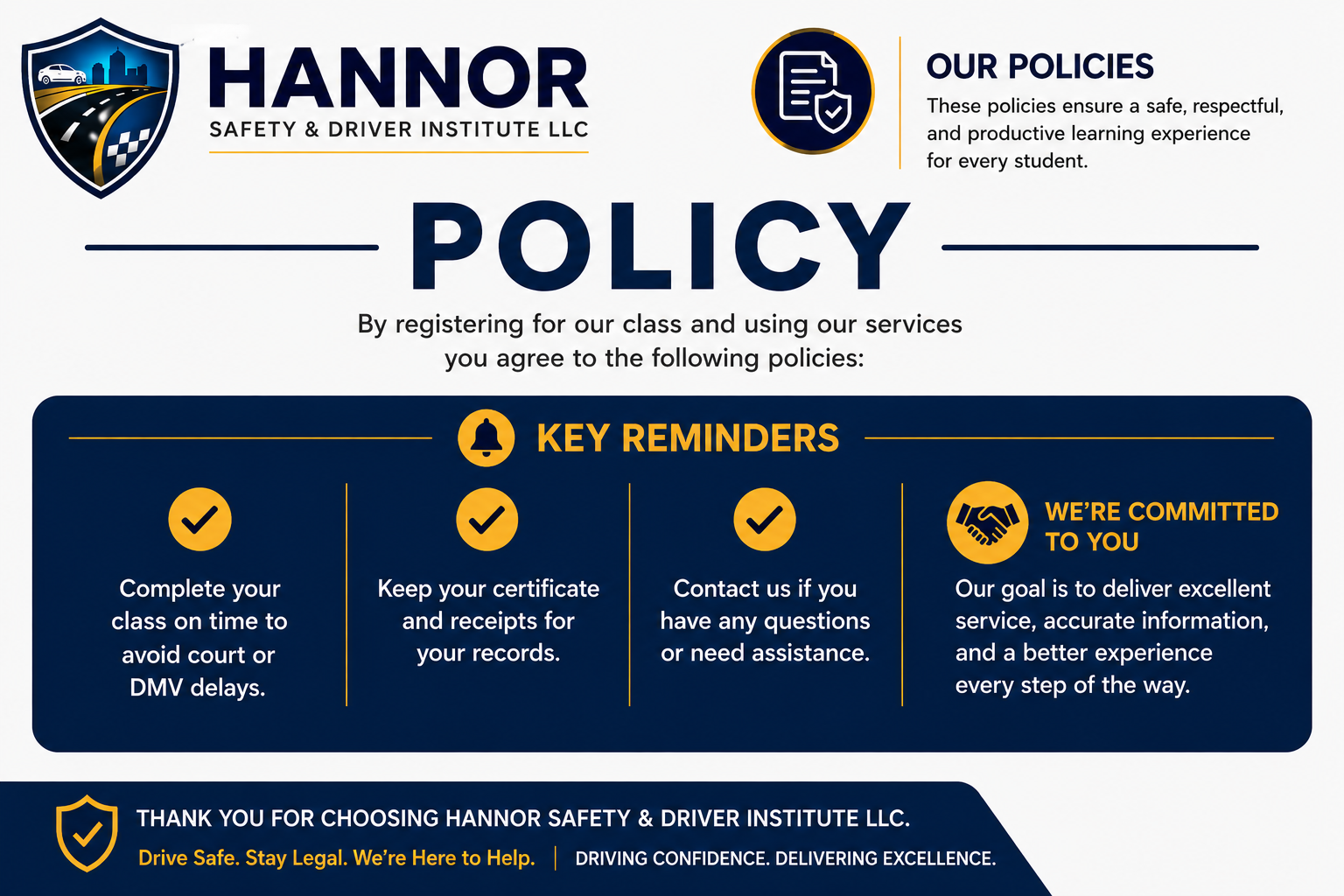 Hannor Safety & Driver Institute policies